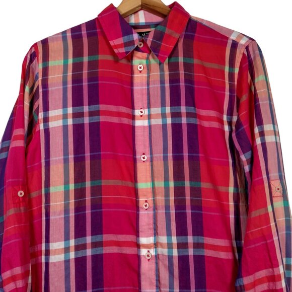Lauren Ralph Lauren Tops - Lauren Ralph Lauren Blouse Shirt Women Medium Roll Tab Sleeve Pink Purple Plaid